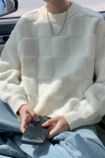 8XL-M特大码美式街头设计感毛巾绣格子毛衣男女情侣MY1204P50控68，男装针织衫/毛衣，电商D206-1