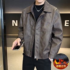 加绒皮衣外套男秋冬季2025新款机车PU皮夹克7717-P165，男装夹克，电商D327