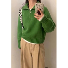 MM133-P68保暖长袖高领秋冬净色甜美减龄宽松半拉链套头毛衣，女装针织衫/毛衣，星座617A-2