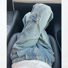 N101-P65美式水洗做旧工装牛仔拖地长裤男女秋冬做旧牛仔裤，男装牛仔裤，电商B327
