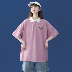 中性港风夏季新款撞色POLO衫透气短袖T恤女 PL6105 P35控48图片