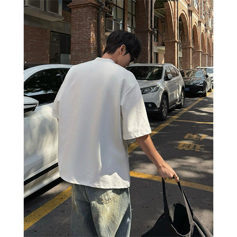 夏季中式立领拼接设计小众T恤短袖打底男风宽松上衣短袖T恤P38图片