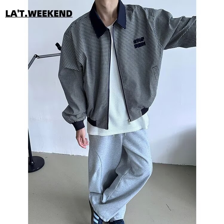 美式黑白千鸟格纹短外套男秋季新款休闲夹克潮JK727-P60,男装夹克,星座208-5