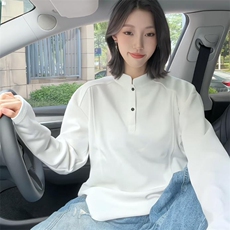 抖音得物品质美式高街重磅曼巴棉拼接cleanfit亨利领卫衣长袖T恤，男装T恤，电商A486