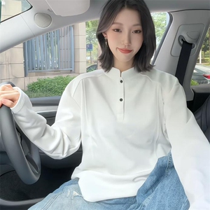 抖音得物品质美式高街重磅曼巴棉拼接cleanfit亨利领卫衣长袖T恤图片