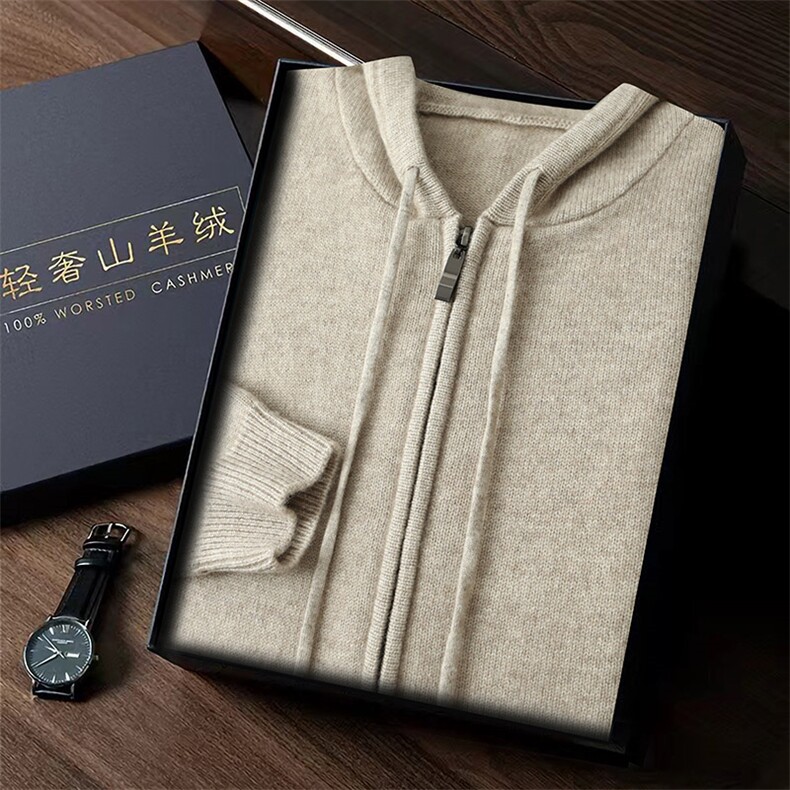 男士秋冬季新款简约休闲七针连帽35%羊绒衫，男装羊绒套衫，台绒羊绒
