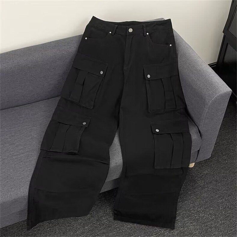 高街vibe暗黑系口袋暗纽工装裤男女痞帅宽松百搭长裤K6100-P72,男装休闲裤,星座412-3