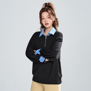 撞色翻领半拉链套头卫衣女春季宽松休闲百搭上衣XZ309 W8015 P55图片