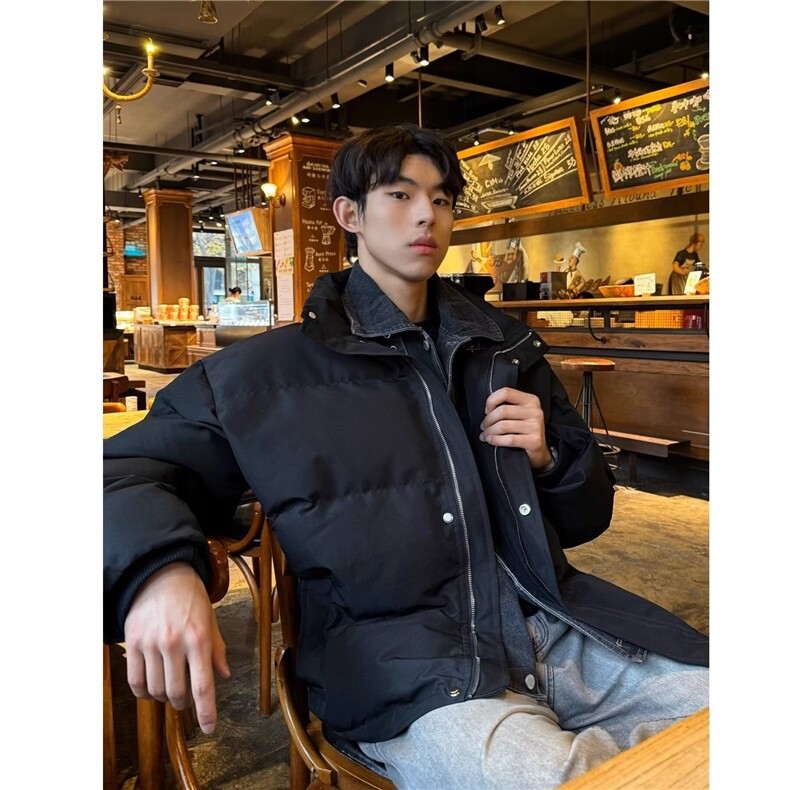 【有货】DW263-P108牛仔拼接羽绒棉服男款冬季假两件棉衣宽松外套,男装棉衣,星座603-2