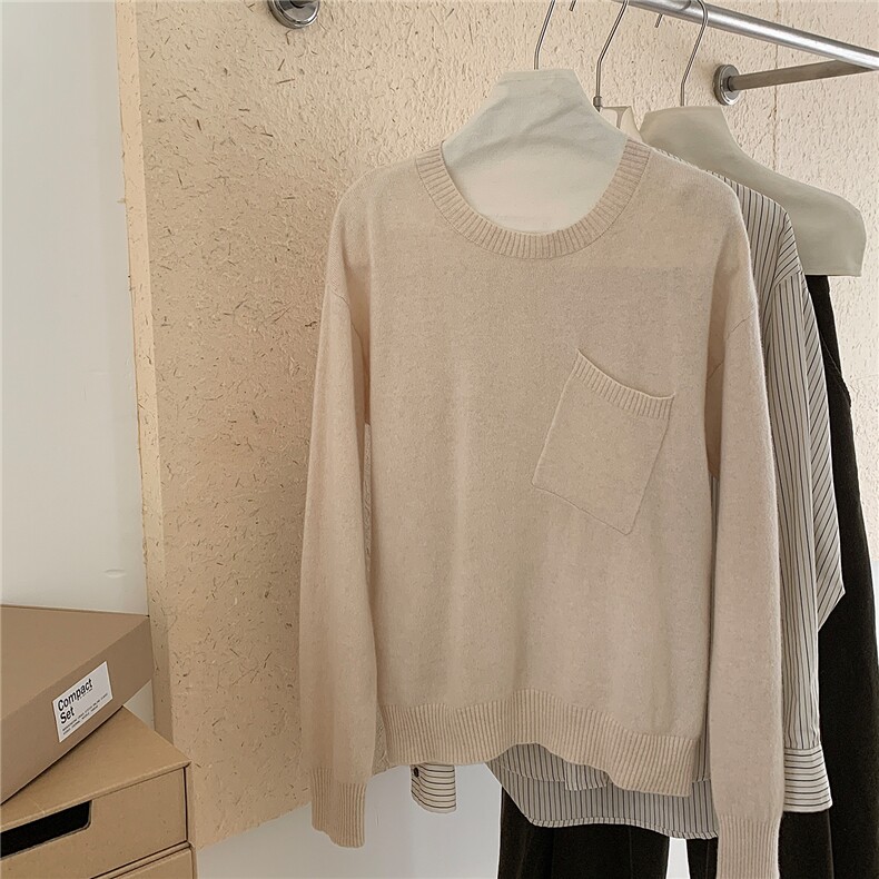 2025年秋季圆领长袖单件套头舒适时尚百搭简约针织衫，女装针织衫/毛衣，伊绒腾羊绒