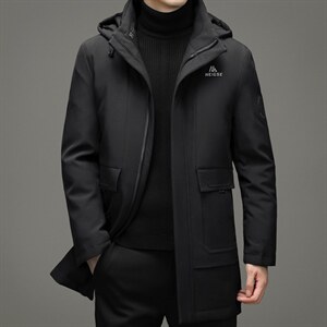 白鸭绒中长款连帽羽绒服男脱卸帽冬季男士冬装外套TLM82158-P305，男装羽绒服，电商B212（原钱塘6029）