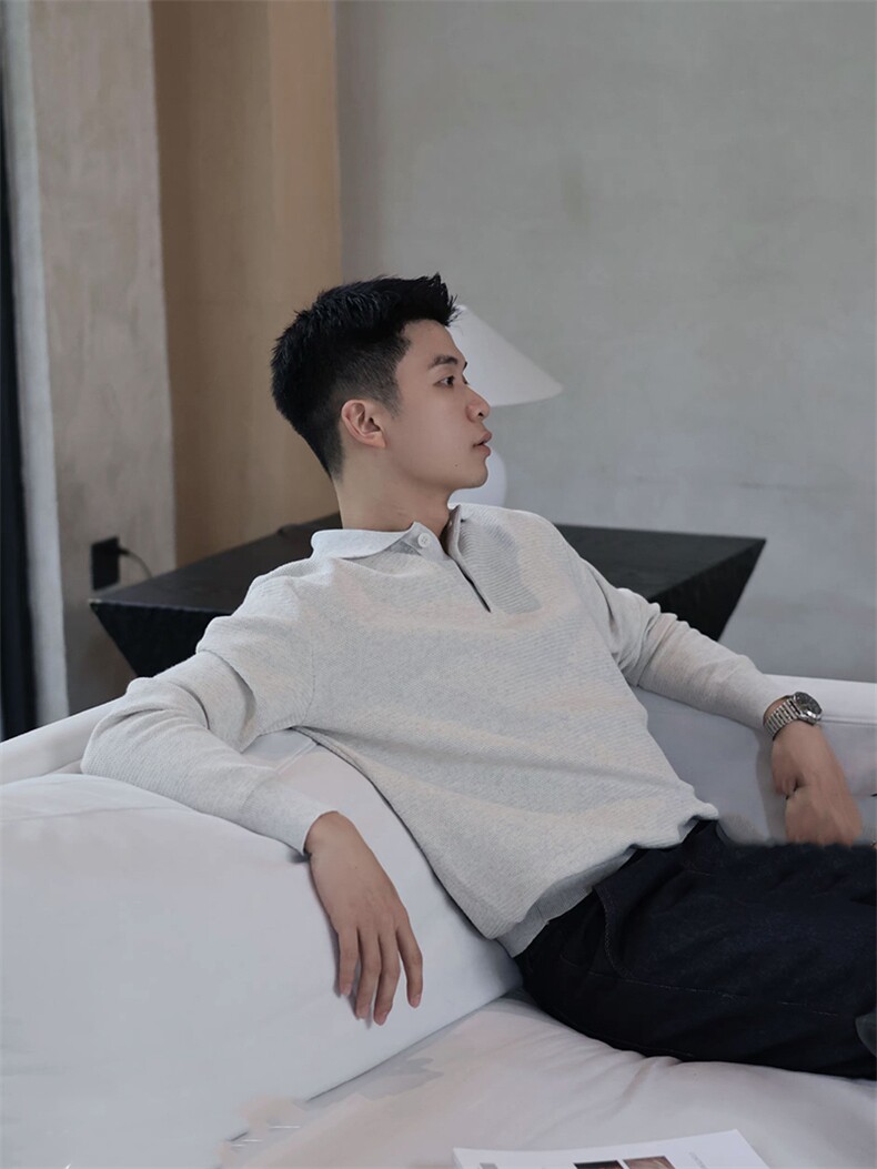 程楠同款长袖翻领polo毛衣针织打底衫H58019-P70,男装T恤,星座1012-1