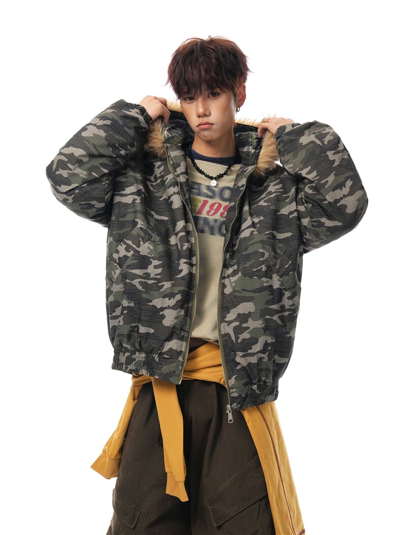 美式迷彩复古毛领棉服外套男连帽夹克毛领棉服外套2313P108,男装夹克,星座506-1