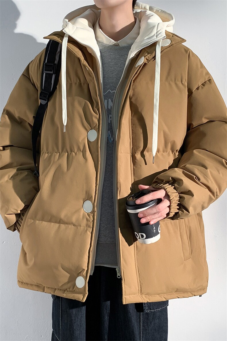 冬季青少年连帽假两件外套加绒加厚休闲简约棉衣棉服5303-P85,男装棉衣,电商B306