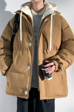 冬季青少年连帽假两件外套加绒加厚休闲简约棉衣棉服5303-P85，男装棉衣，电商B306