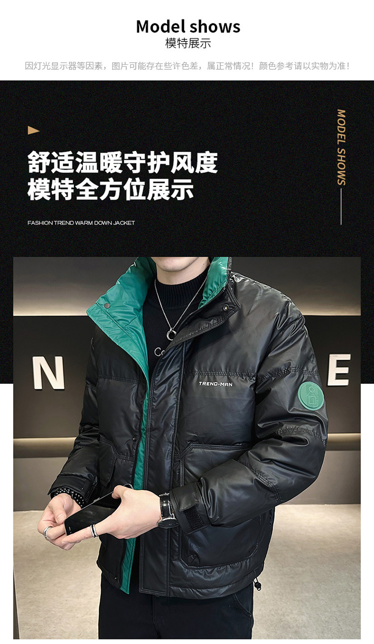 冬立领潮牌白鸭绒御寒加厚保暖韩版青年防寒短款外套派客服男装,男装羽绒服,钱塘6003（原4033）