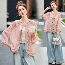 新中式国风外套女2025春夏新款独特漂亮超火减龄小香风薄款防晒衣，女装短外套，众宇琦