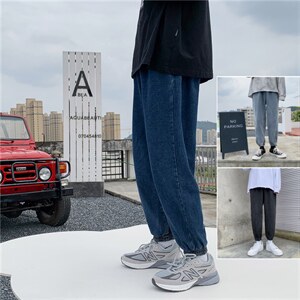 纯色束脚牛仔裤男九分裤韩版直筒坠感老爹裤INS牛仔裤潮男图片