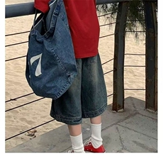 美式复古水洗拼接牛仔短裤女夏季做旧街头小众百搭潮牌直筒七分裤，男装牛仔裤，星座1210-1
