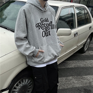 美式440克纽扣花体字母印花连帽卫衣秋冬潮男棉套头外套GW01B-P65图片