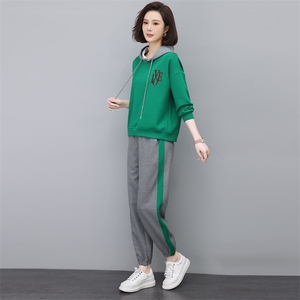 时尚字母刺绣休闲两件套女宽松显瘦运动服套装图片