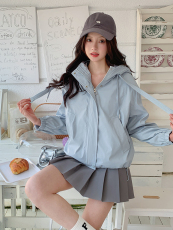 现货新款春秋百搭宽松时尚休闲上衣连帽风衣短外套女，女装短外套，韩蔻秀