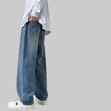 N3直筒牛仔裤夏秋阔腿宽松水洗休闲裤垂感美式潮牌男女长裤网图，男装牛仔裤，星座115A-2