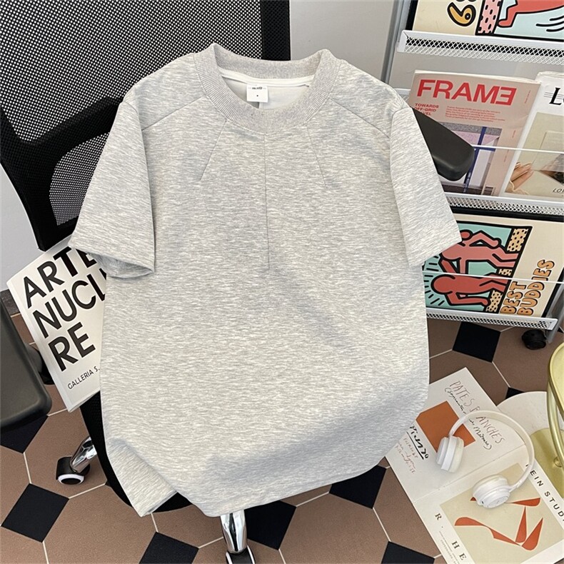 T183-P27 太空液氨棉短袖T恤美式高街cleanfit正肩上衣男女图片