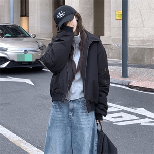 现货秋冬季美拉德立领飞行立领夹克boxy棉衣美式高街加厚加棉外套图片