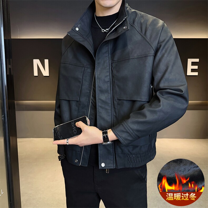 加绒皮衣外套男秋冬季2025新款机车PU皮夹克7712-P165,男装夹克,电商D327