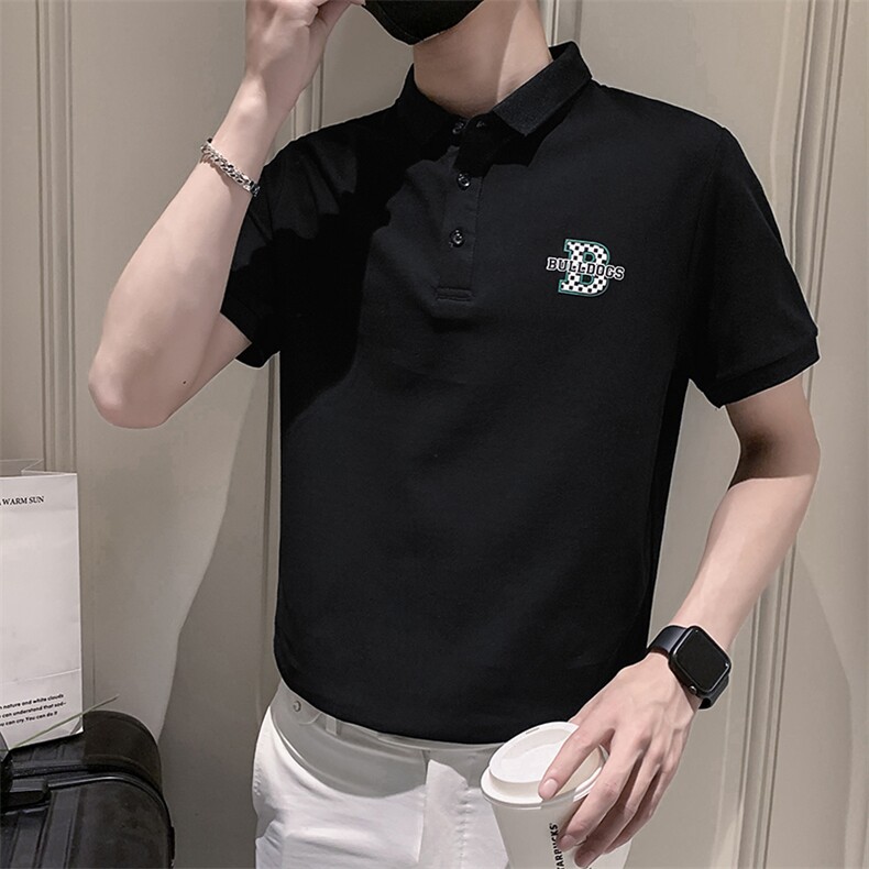 黑色 2022精神小伙修身polo衫男士短袖T恤PL506-P48 控价68图片