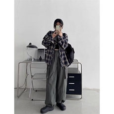 网络图现货！cleanfit高街格子衬衫设计感小众情侣衬衣R2252-P50，男装衬衫，星座1005-6