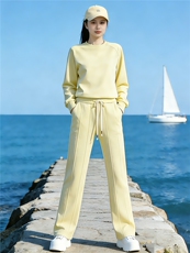 休闲运动套装女春季新款洋气减龄纯色圆领长袖卫衣阔腿长裤两件套，女装套装/套裙，江南