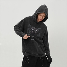（设计款）美式高街水洗卡通小狗印花连帽卫衣外套1015-WY366-P95，女装短外套，四季星座1015