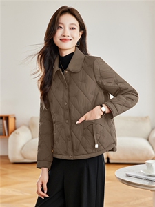 菱格羽绒棉服女2025秋冬新款独特超好看短款洋气轻薄红色夹棉外套图片