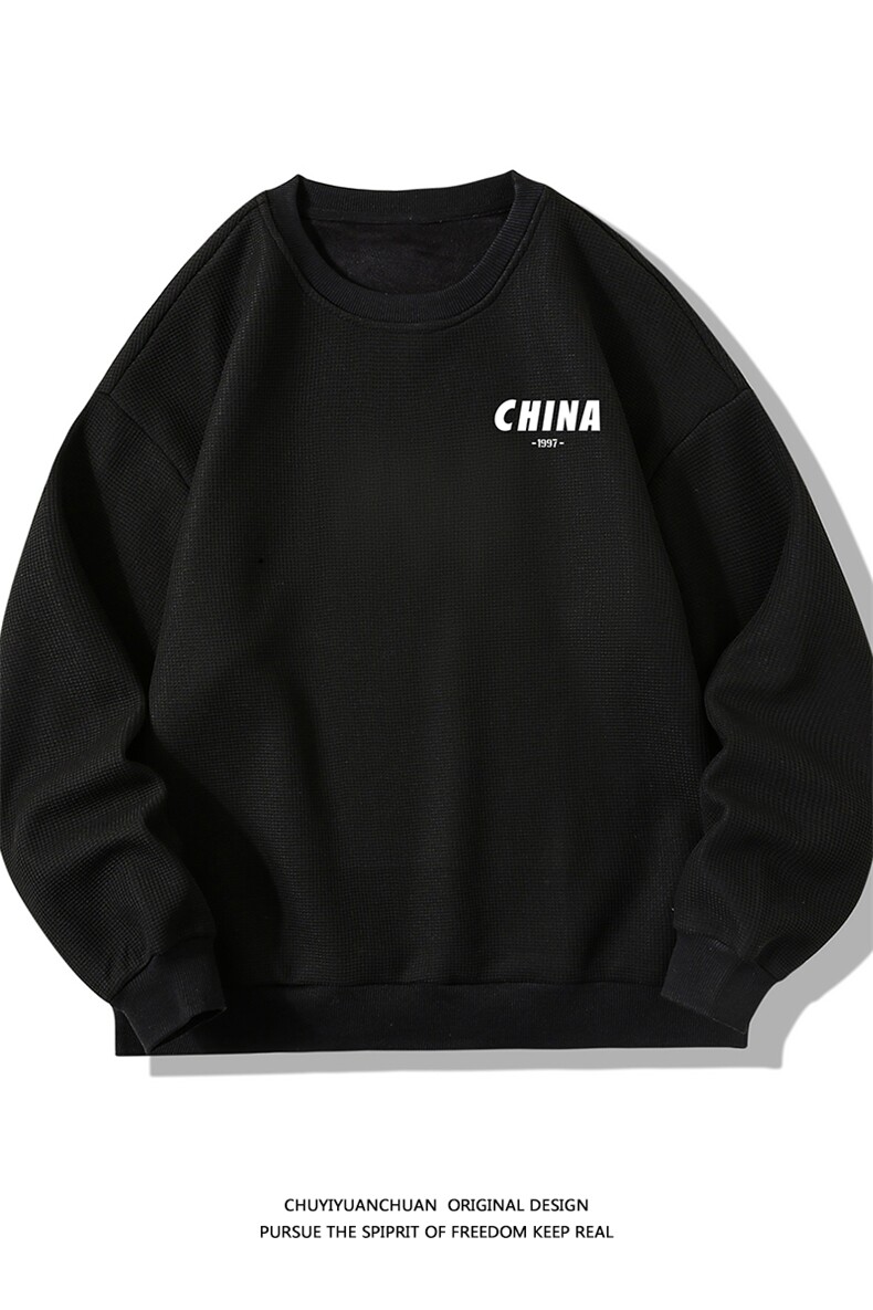 华夫格卫衣圆领卫衣长袖t恤男外套白底HW76248-P30加绒款P40,男装卫衣,电商A040A