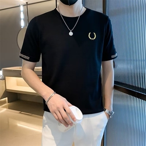 刺绣针织短袖T恤男夏季潮牌修身半袖上衣服休闲打底体恤 T3335图片