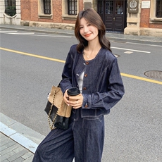 现货新款牛仔外套阔腿裤两件25091P175K，女装套装/套裙，2D035