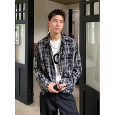 复古格子磨毛长袖男女衬衫上衣vintage宽松情侣外套CJ06，男装衬衫，星座1116A（原606A-3）