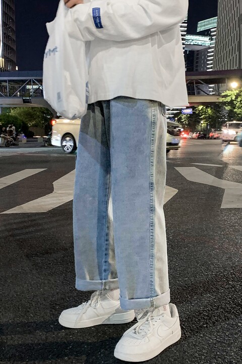 秋季纯色直筒牛仔裤男潮流韩版百搭宽松休闲裤帅气长裤KZ367,男装牛仔裤,星座1008