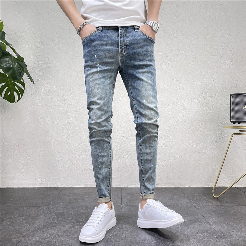 2024秋季新款带漆点修身牛仔裤男时尚小脚裤长裤D311G2335P88，男装牛仔裤，电商D311