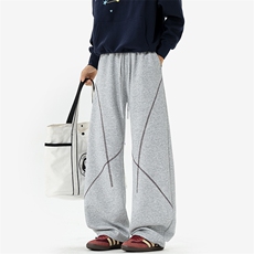 港风新款320g重磅华棉撞色明线宽松潮流弯刀裤男K24014-特P35控68，男装休闲裤，电商A001