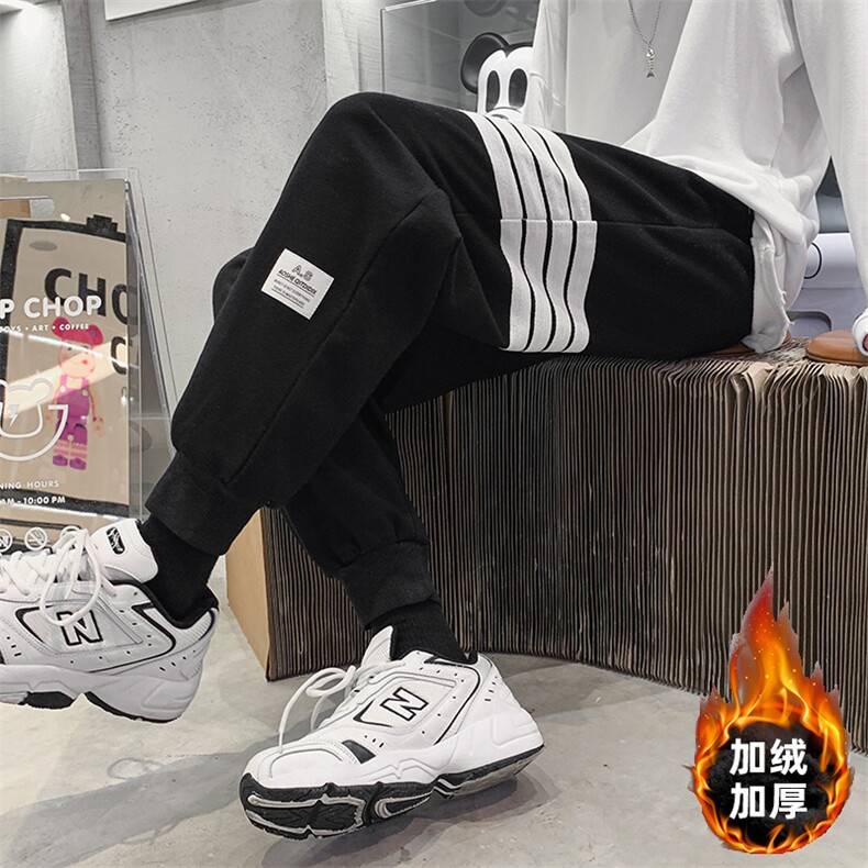 K2052-P45加绒P50宽松中性男女休闲束脚卫裤四条杠情侣运动长裤,男装休闲裤,电商A009A（原A058A）