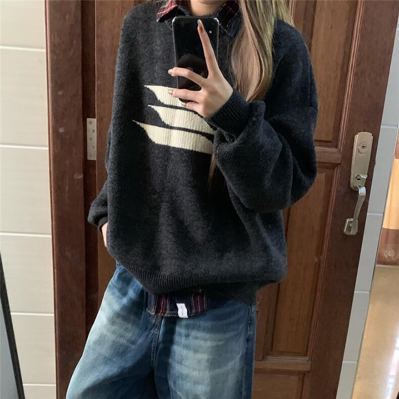 美式时尚高街圆领软糯套头毛衣女秋冬季慵懒风加厚针织上衣,针织衫/毛衣,星座506A