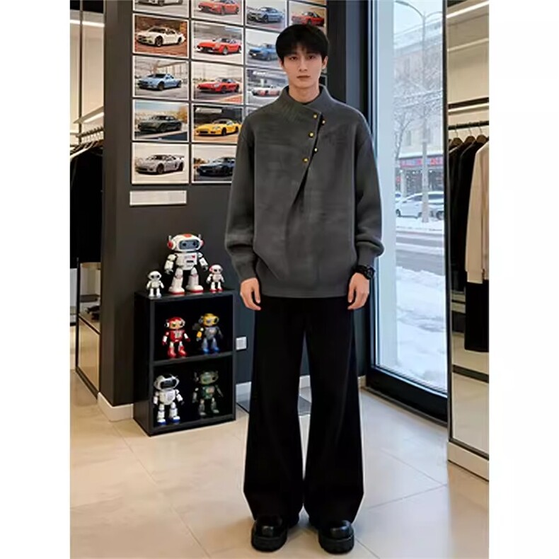 潮牌半高领毛衣男秋冬宽松日系慵懒风情侣百搭针织衫WL8588-P50,男装针织衫/毛衣,星座1008