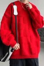 8XL-M特大码美式街头设计感毛巾绣格子毛衣男女情侣MY1204P50控68，男装针织衫/毛衣，电商D206-1