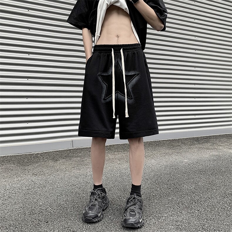K266-P28夏季宽松型星星贴布潮牌五分裤,男装休闲裤,星座1501-1