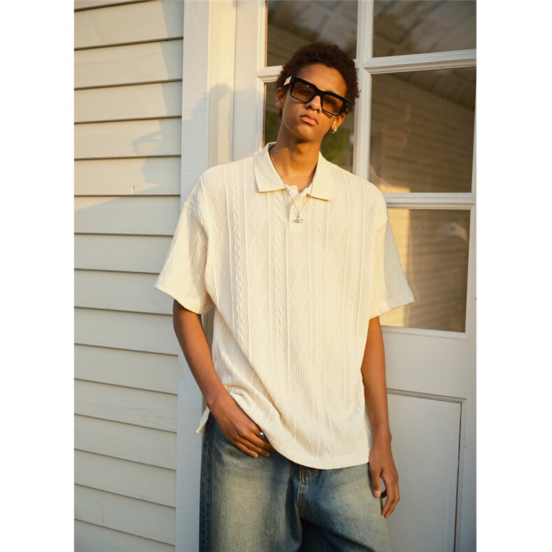 网图宽松肌理感针织polo衫男2025夏复古翻领T恤透气老钱短袖P35，男装Polo衫，电商C306-1