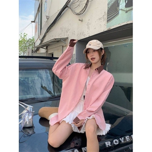 D669-P45 春夏季撞色衬衫外套女装长袖新款设计感polo领图片