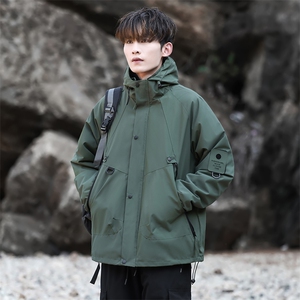 冲锋衣防水情侣款夹克连帽户外潮流休闲外套宽松A266-JK8014-P45图片